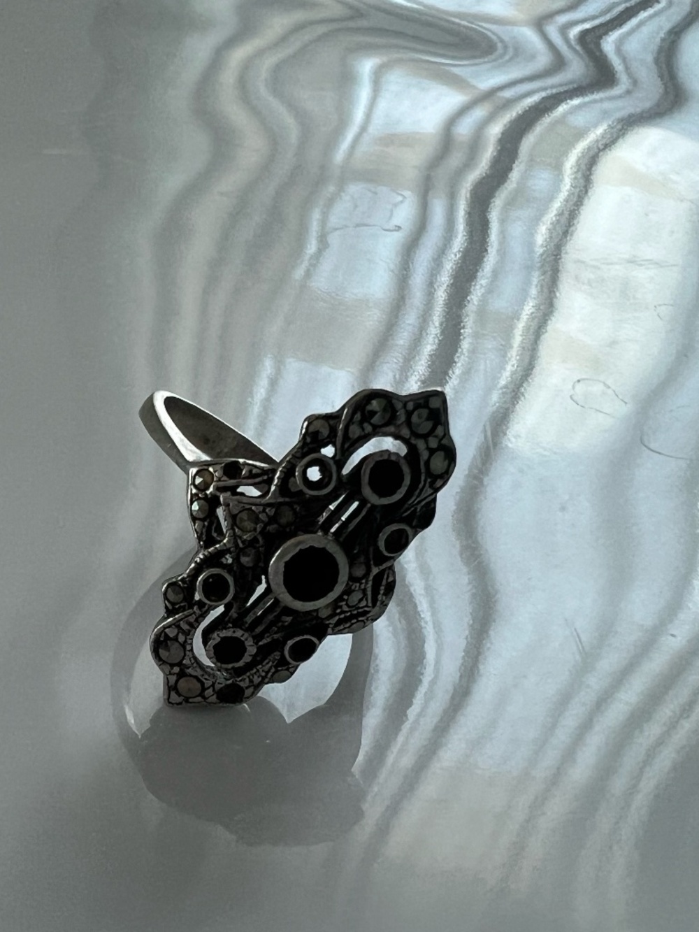 Sterling Silver & Onyx Ring, Size 7.5